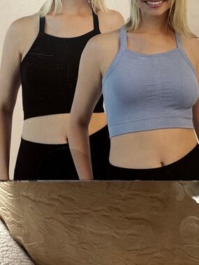Crane 2 pack fitness bra Black and Light Blue Crop Tops